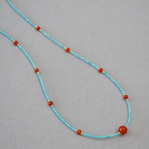 Handmade Afghan Turquoise Tube Red Agate Beaded Necklace Women Retro New Chinese Style Gold Plated Choker Necklace Gift