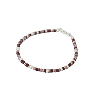 Handmade Miyuki bead necklace with red and purple stones and a gold-tone lobster clasp