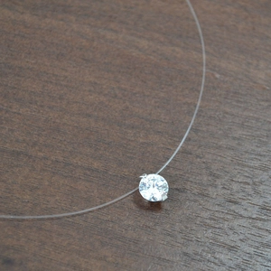 Détail macro du pendentif brillant en zircone cubique avec fil de pêche invisible clair