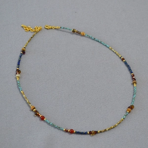 Handmade Beaded Necklace For Women Vintage Court Style Colorful Red Agate Seed Beads Boho Choker Gold Plated Jewelry Gift