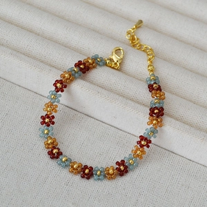 Bohemian Hand Woven Flower Beaded Bracelet Vintage Ethnic Style Floral Seed Bead Wristband With Adjustable Chain For Women Jewelry Gift