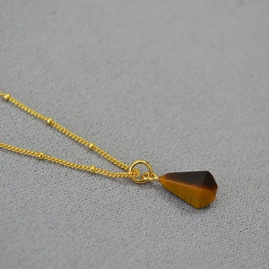 French vintage brass gold-plated necklace with a geometric tiger eye stone pendant