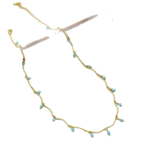 Gold plated brass necklace with turquoise beads and adjustable lobster clasp closure