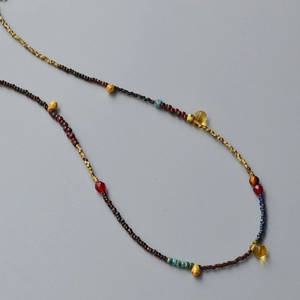 Japanese retro beaded necklace with yellow teardrop beads and multicolored seed beads