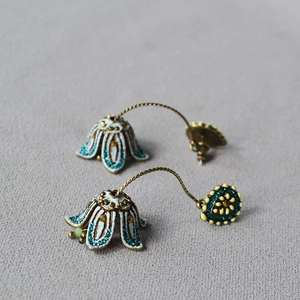 Retro Antiqued Gold Flower Tassel Drop Earrings For Women 925 Sterling Silver Post Bohemian Rhinestone Enamel Earrings Wedding Party Jewelry