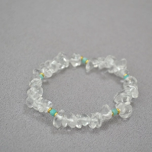 Minimalist clear white crystal and amazonite beaded necklace with golden metal accents