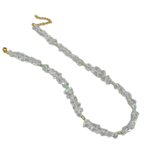 Minimalist clear crystal and amazonite beaded necklace with golden lobster clasp