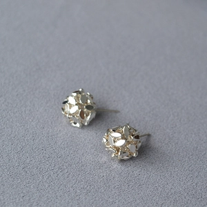 Sparkling silver hollow flower ball stud earrings with faceted geometric design