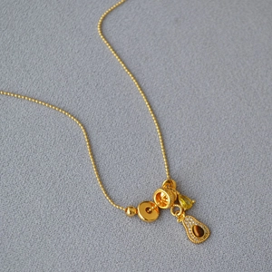 French Vintage Avocado Pendant Necklace For Women Tiger Eye Stone Zirconia Copper Gold Plated Ball Chain Clavicle Jewelry