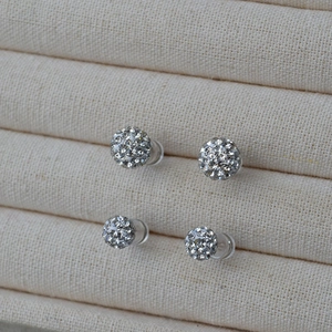 S925 silver needle stud earrings featuring sparkling crystal paved ceramic clay balls