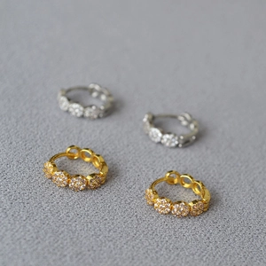 French Minimalist Brass Cubic Zirconia Hoop Earrings Exquisite Pave Hollow Round Mini Earrings For Women Gold Silver Plated