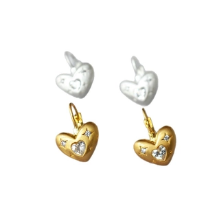 Ensemble de boucles d'oreilles cœur mat en or et argent avec zircons
