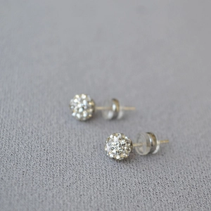 Elegant 925 silver needle spherical stud earrings with sparkling crystals for daily wear