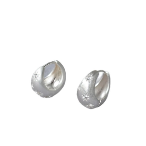 Minimalist silver brushed hoop earrings with star-patterned sparkling zircon stones