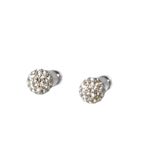 Sparkling 925 silver needle pavé clay ball stud earrings with white crystal rhinestones