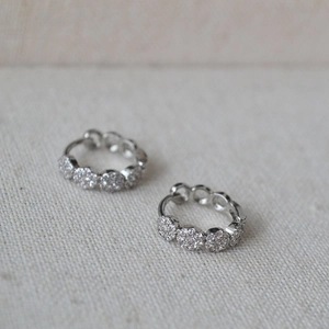 French style silver S925 earrings with hollow circular cubic zirconia cluster design