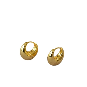 French design brass gold-plated C-shaped earrings with a polished mirror finish surface