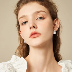 French retro hollow lace earrings with silver needles and shimmering small zircons