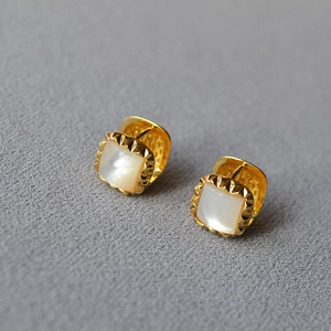 Square Ear Buckle Earrings Brass 18K Gold Plated White Mother Of Artificial Pearl Shell Geometric Retro Light Luxury Women Jewelry