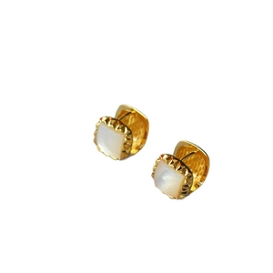 Elegant gold plated brass square white shell earrings with textured geometric design