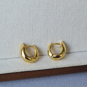 Elegant thick 925 sterling silver plated gold hoop earrings with polished finish