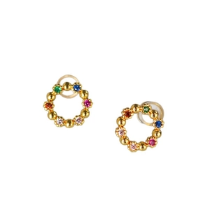 Boucles d'oreilles couronne dorée avec zircons colorés et tiges en argent 925