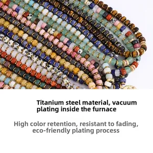 Detailed view of colorful natural stone beads and 18K gold plated stainless steel spacer beads