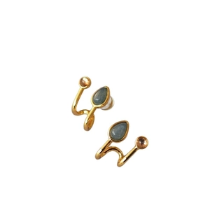 Boucles d'oreilles en laiton doré style français avec gouttes bleues et pierres orange