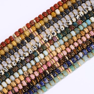 Golden stainless steel bracelet featuring natural stones and sparkling rondelle spacer beads