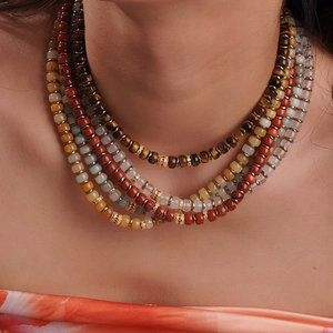 18K gold stainless steel multilayer necklace with colorful natural gemstones and beads
