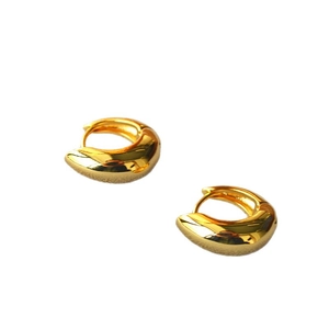 Minimalist high-polished golden bean-shaped huggie hoop earrings for women in 925 silver