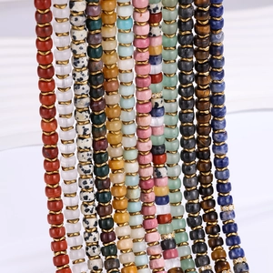 18K gold plated stainless steel necklace with colorful natural stone beads and charms
