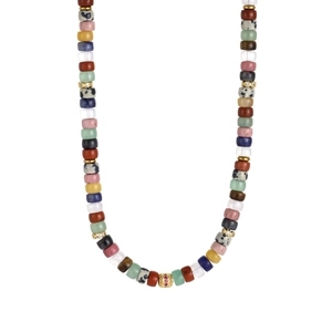 18K gold stainless steel necklace with multi-color natural stone beads in boho style