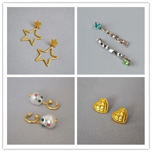 Vintage Gold Plated Copper Earrings For Women Artistic Geometric Flower Heart Star Animal Zircon Artificial Pearl Stud Hoop Earrings