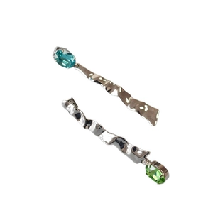 Elegant gold-plated brass drop earrings with blue and green wave shaped gemstones