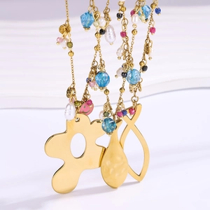 Collier en Acier Inoxydable Avec Künstliche Perles d'Imitation Plaquées Or Zircon Pendentif Fleur Poisson Bijoux Bohèmes Élégants de Vacances pour Femmes