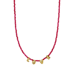 Bunte Perlenkette mit LOVE-Anhänger im Y2K-Stil, kräftiges Pink für den Sommerlook