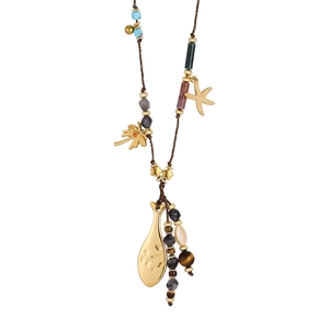 Collier en acier inoxydable style plage avec pierres naturelles et pendentifs marins