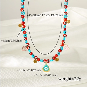 Detailed size specifications for the evil eye colorful bead necklace with dimensions