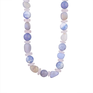 Collier en perles d'agate naturelle et quartz rose aux textures de pierres mixtes