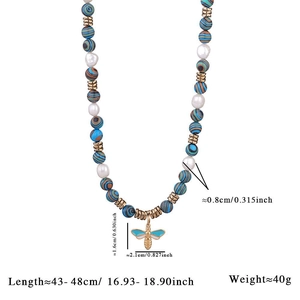 Gedetailleerde afmetingen voor de boho ketting met zebrasteen en de bijen hanger