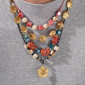 Böhmische Handgefertigte Lampwork Perlen Halskette Böser Blick Muschel Blume Anhänger Ethnische Gewebte Seil Mehrlagige Halskette Damen Schmuck