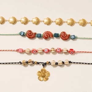 Böhmisches Glasperlen Armband Set mit Evil Eye Anhängern und Muschelanhänger in Bunt