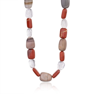 French beaded choker with natural red agate, white crystal and sardonyx stones
