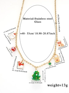 Detailansicht der 53cm Edelstahl Weihnachtskette mit bunten Emaille Anhängern