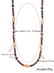 Detailansicht mit Maßen und Materialien der Tigerauge-Perlenkette mit Größenangaben