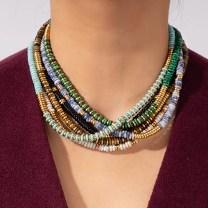 Böhmische Naturstein Perlenkette Für Damen Edelstahl Scheibenperlen Handgefertigte Ethnischen Stil Schmuck Pullover Kette