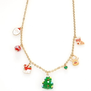 Weihnachtskette mit Goldkette, Weihnachtsmann und grünen Baum-Anhängern