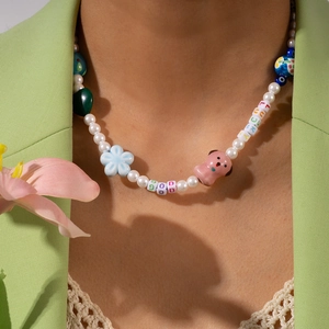 Kleurrijke Kralenketting Imitatieparels Cartoon Lucky Dog Bloem Hanger Y2K Dopamine Stijl Sieraden Voor Vrouwen Meisjes