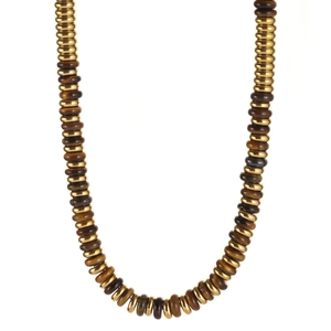 Boho handgefertigte Tigerauge Perlenkette mit goldenen Edelstahl-Scheibenperlen für Damen